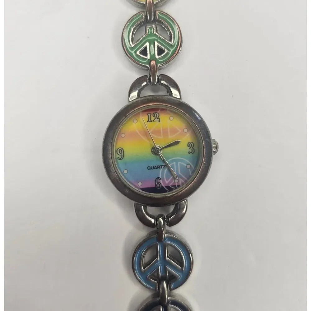ACCUTIME 80's PEACE Rainbow Steampunk Analog Y2k Timepiece Gift Vintage 248P